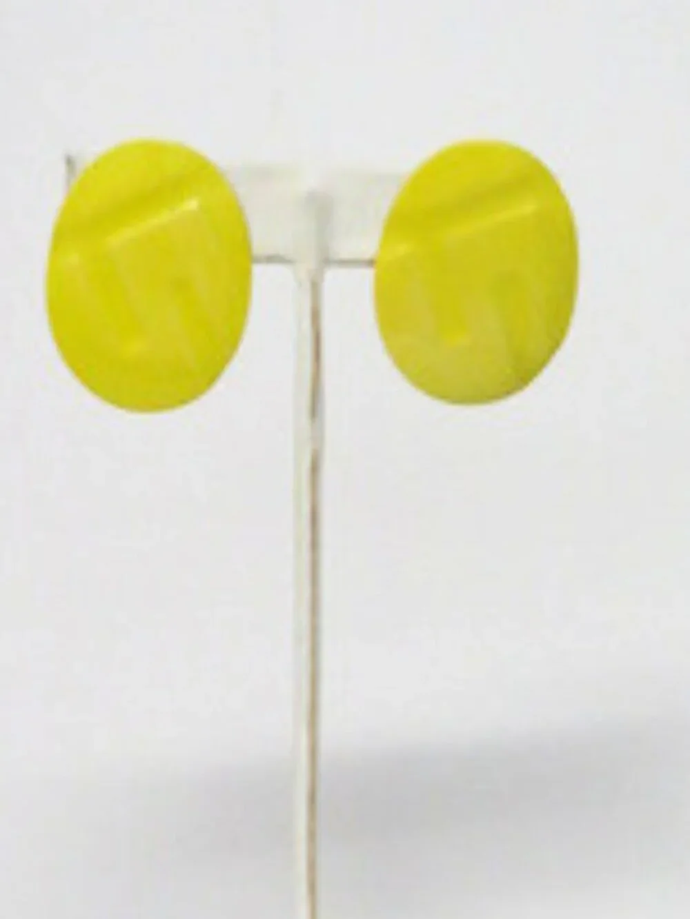 Vintage Yellow Oval Clip On Earrings Retro Statement Costume Jewelry